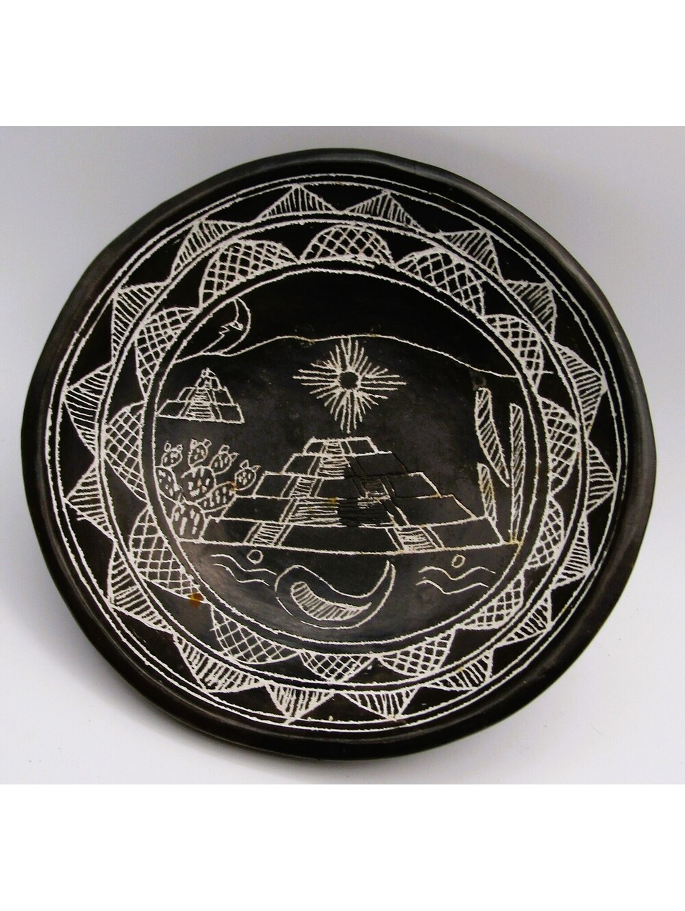 Diaguita Black and White Etched Three Footed Ceramic Bowl from Northern Chile